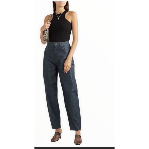 Goldsign The Curved Dark Wash Crop High Waisted Rise Tapered Jeans Serra Size 24 - Picture 1 of 15